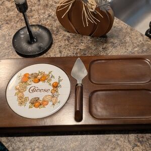 Vintage 1970s Wooden Cheese Board Set | Charcuterie Board